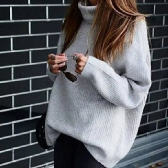 Zara Light Grey Knit Turtleneck Sweater - Picture 3 of 6